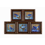 A SET OF FIVE MINTON AND HOLLINS AESTHETIC EARTHENWARE TILES, c.1881, designed by John Bradburn,