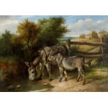 CHARLES HUNT (1803-1891) Donkeys Near a Cornfield, oil on canvas signed, indistinctly dated, 10" x