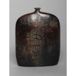 PETER HAYES (b.1946) - A studio pottery vase of flattened rounded oblong section with small neck,