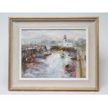 VALTER BERZINS (1925-2009) "Scarborough Harbour", oil on board, signed and dated (19)97, 12 1/2" x