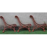 A SET OF THREE VICTORIAN CAST IRON PARK BENCH SUPPORTS in truncated branch pattern, 26 1/2" x 29" (