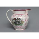 A SUNDERLAND PINK LUSTRE POTTERY DUTCH JUG, c.1796, printed in black with "West View of the Cast