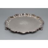 A SALVER, maker Viners, Sheffield 1960, of shaped circular form with pie-crust rim, centrally