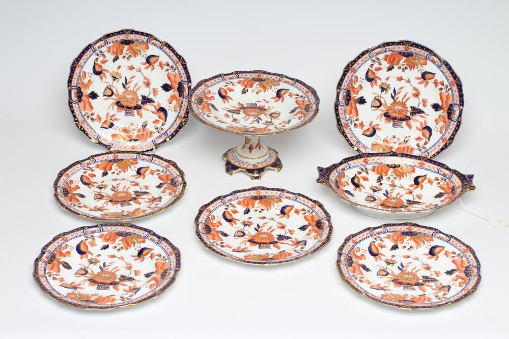 A ROYAL CROWN DERBY CHINA PART DESSERT SERVICE, early 20th century, of lobed circular form painted