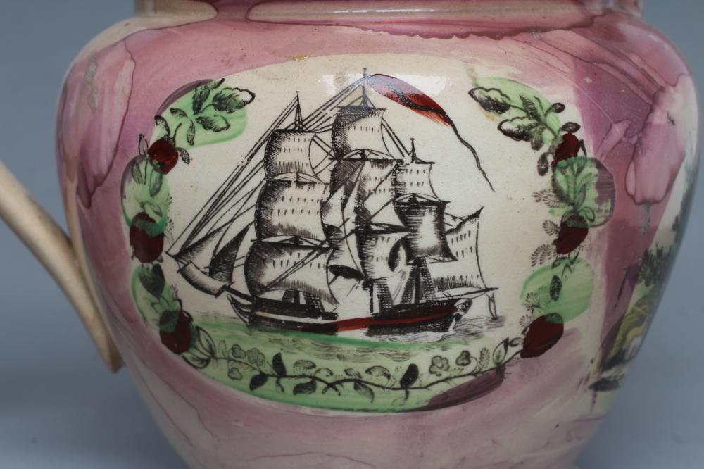 A SUNDERLAND PINK SPLASH LUSTRE POTTERY DUTCH JUG, c.1800, printed in black with the "Landlord's - Image 5 of 21