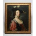 ATTRIBUTED TO THOMAS HUDSON (1701-1779) Portrait of Lady Bletchey in a Plumed Hat, half length,