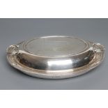 AN OVAL ENTREE DISH AND COVER, maker Walker & Hall, Sheffield 1931, with cast and applied