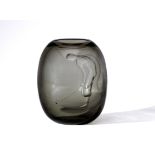 AN ORREFORS SMOKY GLASS VASE, 1937, of ovoid form, probably designed by Vicke Lindstrand with a