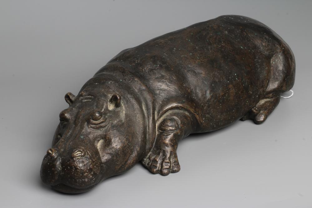 ROSALIE JOHNSON (b.1933) "Sleeping Hippo", cast bronzed metal, limited edition, signed and dated