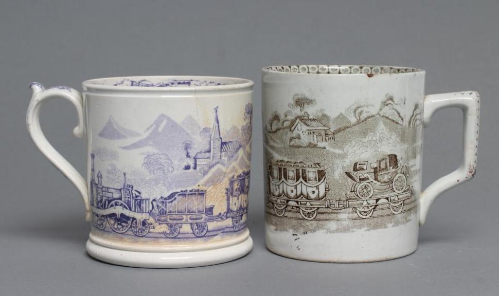 OF RAILWAY INTEREST - an Unwin, Mountfield & Taylor pottery mug, c.1860, of cylindrical form with