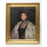 E. THOMPSON (19/20th century) Portrait of The Hon. Theodora Maitland, in Black Lace Dress and Ermine