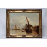 DUTCH SCHOOL (19th century) Estuary with Fishing Boats, oil on canvas, unsigned, 18" x 24", gilt