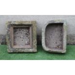 A SMALL SANDSTONE TROUGH of D form, 21 1/2" x 15 1/2" x 7", together with a square trough with