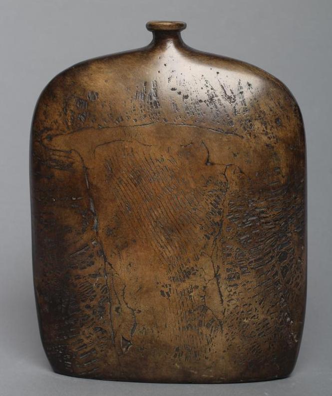 PETER HAYES (b.1946) - A studio pottery vase of flattened rounded oblong section with small neck, - Image 2 of 3