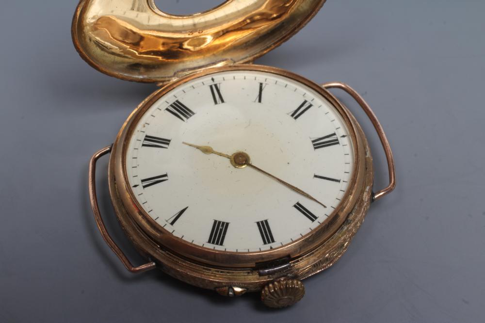 AN EDWARDIAN GENTLEMAN'S HALF HUNTER WRISTWATCH, the white dial with black Roman numerals with un- - Image 6 of 6
