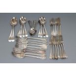 A PART TABLE SERVICE, various makers and dates, comprising thirteen dessert forks and spoons, nine