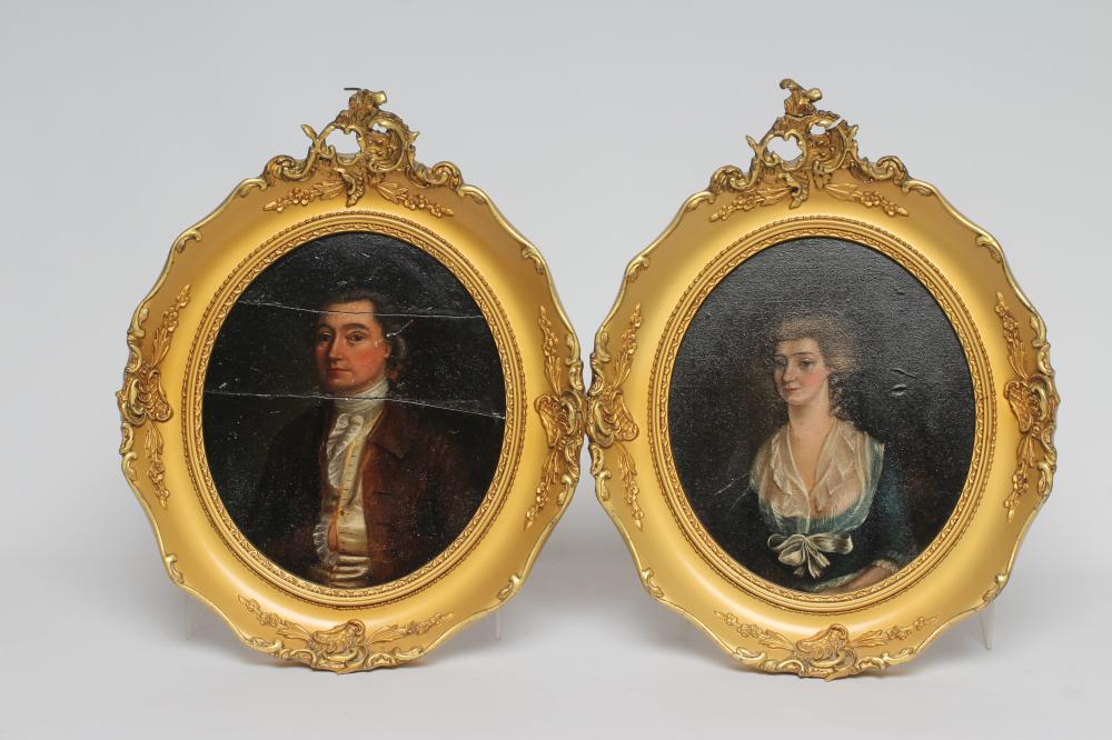 ENGLISH SCHOOL (18th century) Portraits of A Lady and A Gentleman, a pair of oval miniatures, oil on