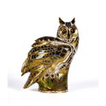 A ROYAL CROWN DERBY CHINA LONG EARED OWL LARGE "PAPERWEIGHT", No.103 of a limited edition of 300,