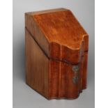 A GEORGIAN MAHOGANY KNIFE BOX, late 18th century, of oblong serpentine form with satinwood banding