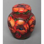 A MOORCROFT POTTERY SMALL JAR AND COVER, 2017, of ovoid form, tubelined and painted in shades of red