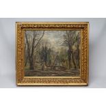 HERBERT F ROYLE (1870-1958) Logging Scene, oil on canvas, signed, 20" x 24", swept gilt gesso