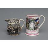 A SUNDERLAND PINK LUSTRE PEARLWARE FROG MUG, c.1865, of plain cylindrical form printed in black to