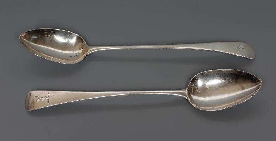 A LATE GEORGE III BASTING SPOON, maker The Batemans, London 1799, in Hanoverian pattern, engraved "