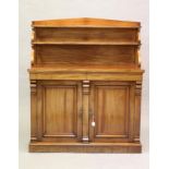 A VICTORIAN MAHOGANY CREDENZA, the raised back with pedemented gallery and two graduated shelves