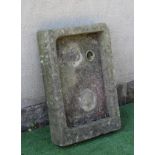 A SANDSTONE SINK, 21 1/2" X 32 1/4" x 5 1/2", together with another, 26 1/4" x 22 1/2" x 5 1/2" (