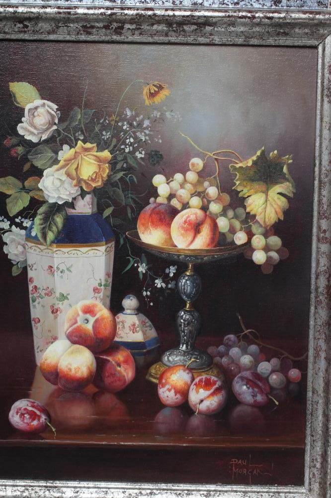 PAUL MORGAN (b.1940) Still Life with Fruit and Flowers, a pair, oil on board, signed, 16" x 12", - Image 3 of 4