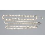 THREE VARIOUS CULTURED PEARL NECKLACES all with silver clasps (Est. plus 24% premium inc. VAT)