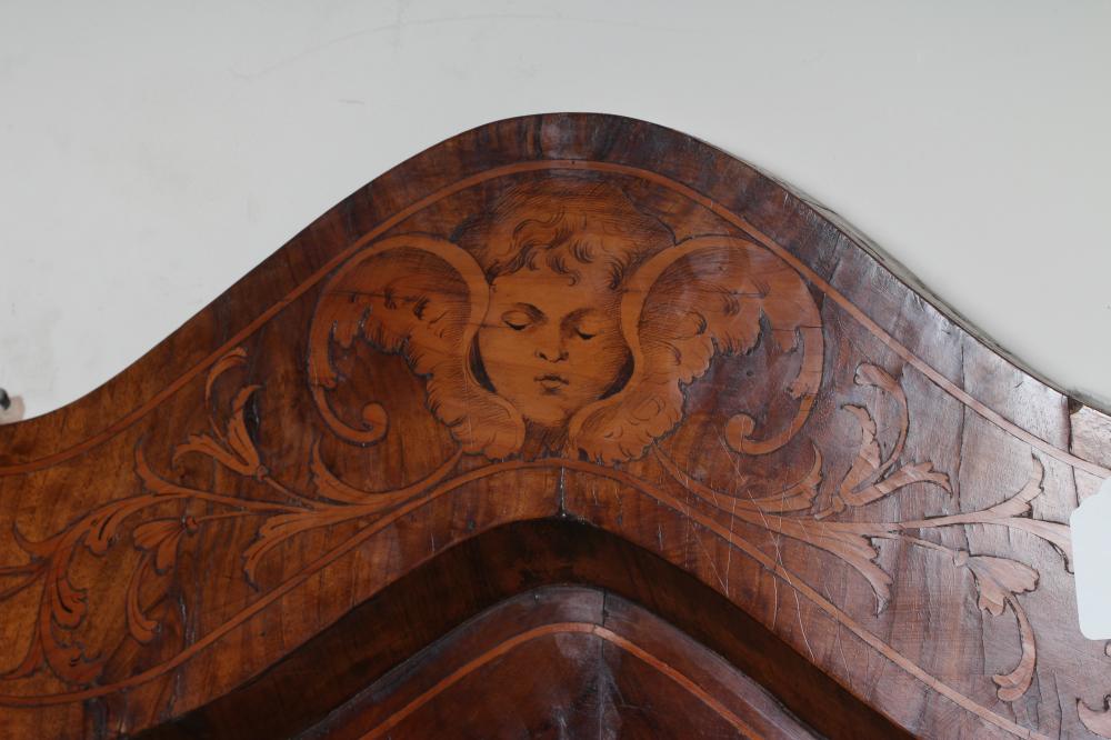 A DUTCH WALNUT AND FLORAL MARQUETRY SINGLE BEDSTEAD, 19th century, the arched wavy panelled head and - Image 2 of 5