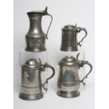 A NORMANDY(?) PEWTER FLAGON, 19th century, the heart shaped lid stamped "PNDC", twin acorn