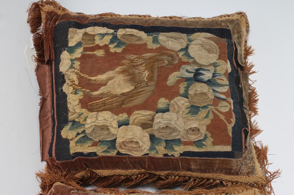 TWO TAPESTRY PANELS, 17th century, both woven in coloured wool with an exotic bird within a - Image 3 of 3