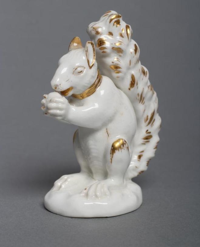 A DERBY PORCELAIN SQUIRREL, c.1800, modelled holding a nut to its mouth, with gilded highlights, - Image 2 of 4