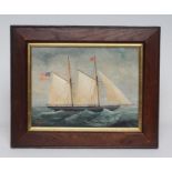 AMERICAN PRIMITIVE SCHOOL (19th century) Portrait of a Twin Masted Ship, oil on board, signed F.