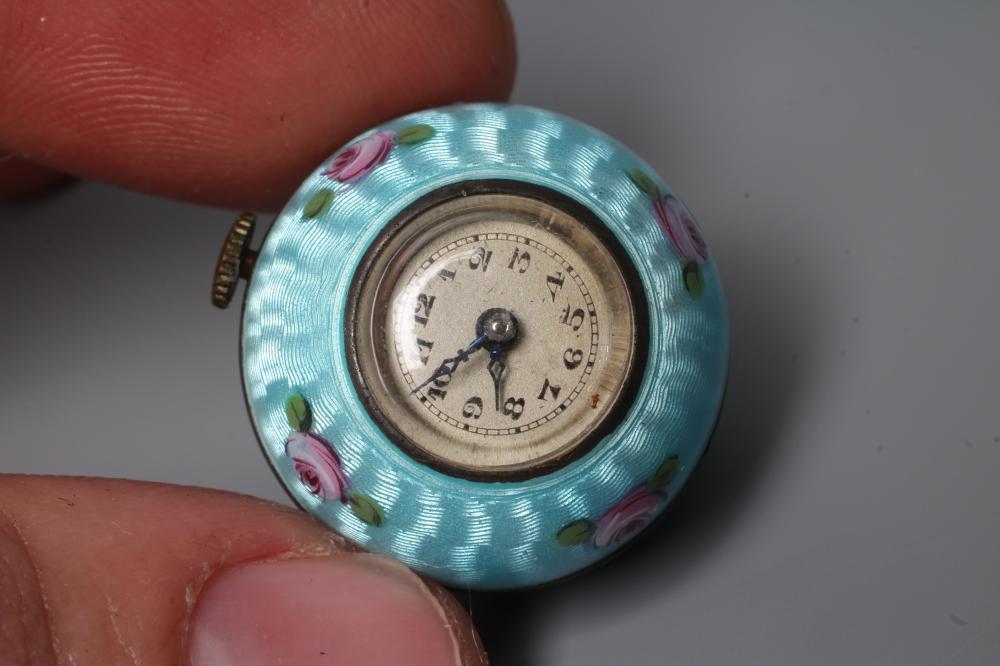 A LADY'S SILVER AND ENAMEL PENDANT BALL WATCH, the silvered dial with black Arabic numerals, the - Image 4 of 4