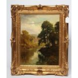 EDWARD HENRY HOLDER (1847-1922) Riverscene, oil on canvas, signed, 17" x 13", gilt gesso frame (Est.