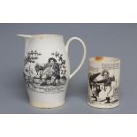 OF NAPOLEONIC INTEREST - a creamware mug, probably Leeds c.1810, printed in black with John Bull