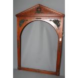 AN ARCHITECTURAL MAHOGANY PEDIMENTED FRAME, late 19th century, in the empire style with arched