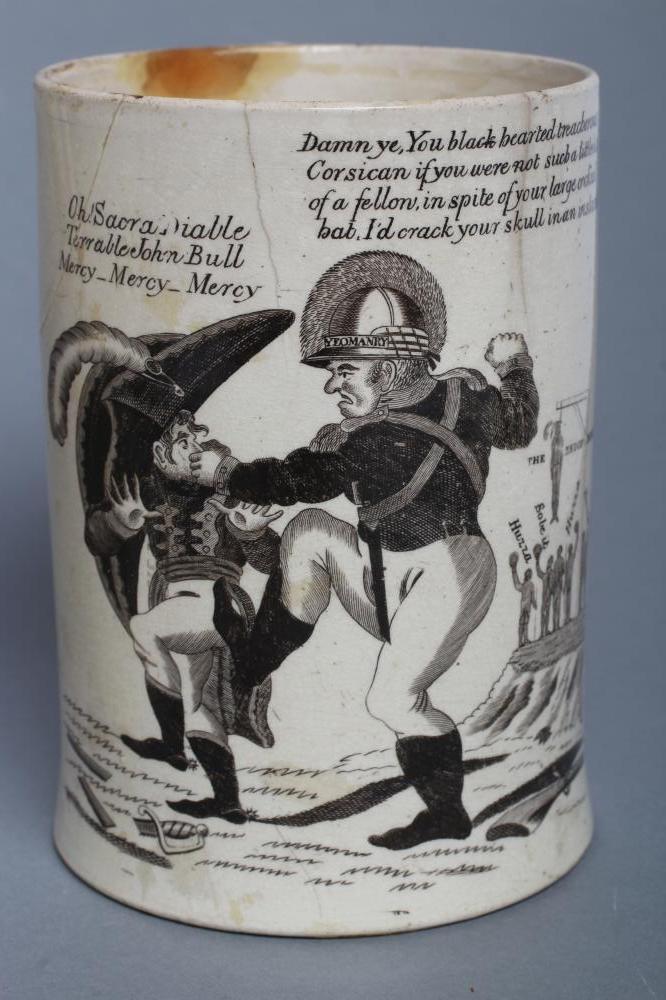 OF NAPOLEONIC INTEREST - a creamware mug, probably Leeds c.1810, printed in black with John Bull - Image 2 of 6