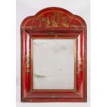 A RED LACQUERED CHINOISERIE WALL MIRROR in the early Georgian style, 19th century, the oblong