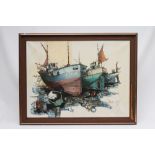 ANTHONY LITNI (20th century), Fishing Boats in Dry Dock, oil on canvas, signed and dated (19)75, 30"