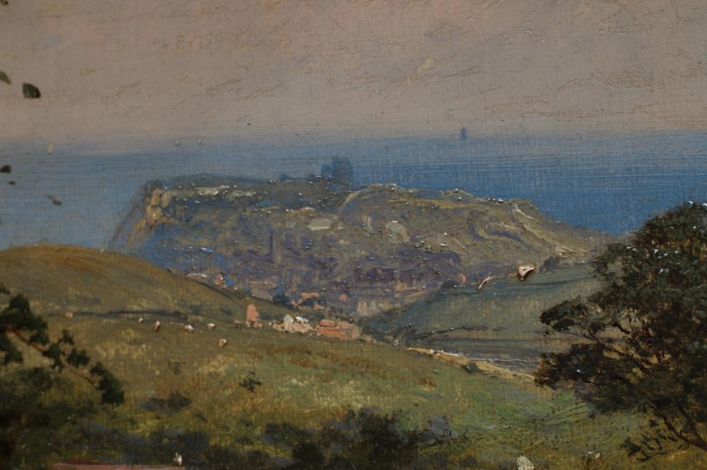 EDWARD HENRY HOLDER (1847-1922) Coastal Landscape with Whitby in the Distance, Sheep in the - Image 5 of 8