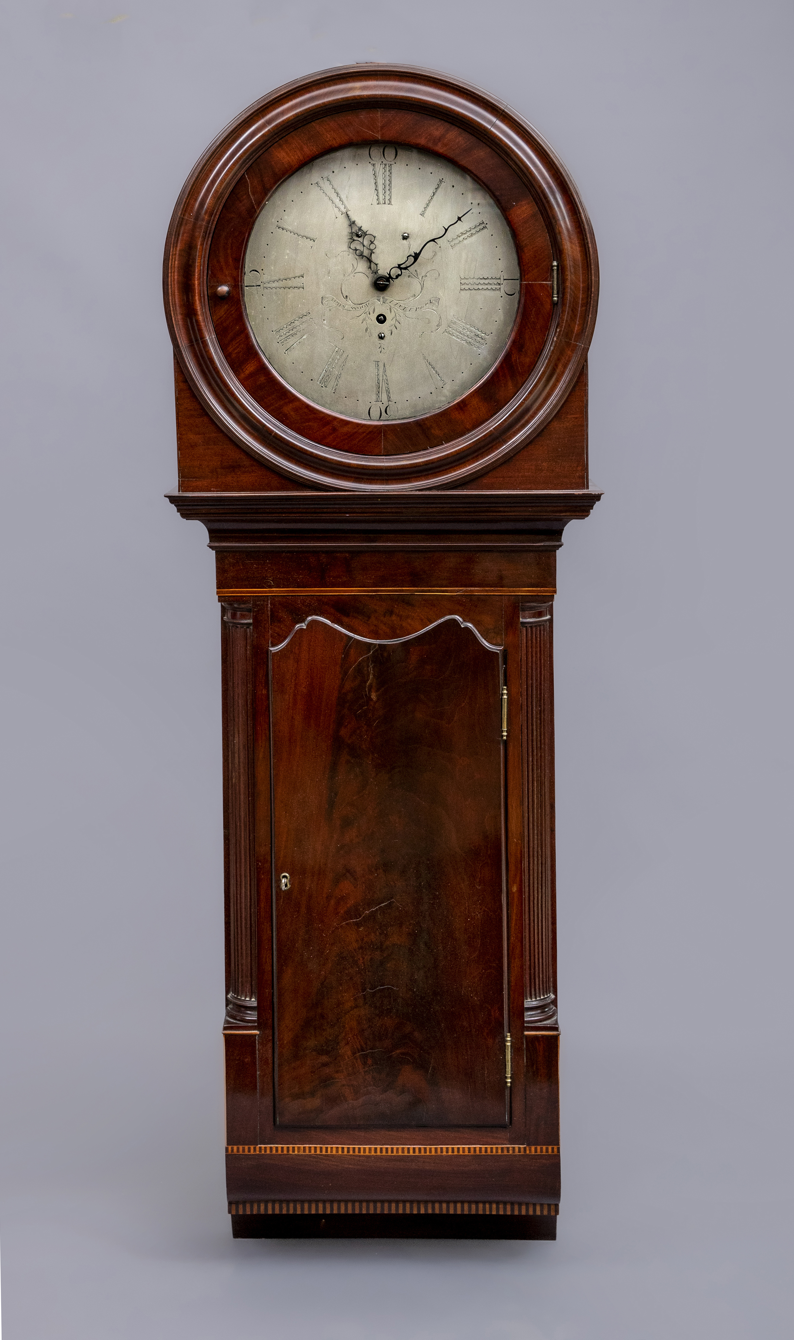 A MAHOGANY DROP DIAL WALL TIMEPIECE by John Wood, Liverpool, c.1800, the single fusee movement