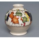 A MOORCROFT POTTERY SMALL VASE, 2017, of globular form, the upper section tubelined and painted in