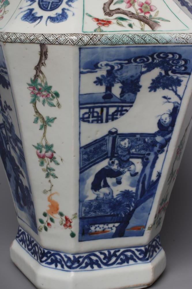 A CHINESE PORCELAIN VASE of swept octagonal form with two scrolling handles, painted in in - Image 3 of 23