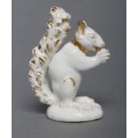 A DERBY PORCELAIN SQUIRREL, c.1800, modelled holding a nut to its mouth, with gilded highlights,