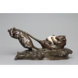 ACHILLE EMILE JACOPIN, (French 1874-1958) "Les Deux Rats et l'Oeuf", bronze, brown patination,