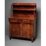 A REGENCY MAHOGANY CHIFFONIER, early 19th century, the raised shelved back on turned column